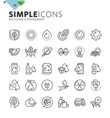 Modern thin line icons of ecology and recycling. Premium quality outline symbol collection for web design, mobile app, graphic design. Mono linear pictograms, infographics and web elements pack.