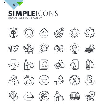 Modern thin line icons of ecology and recycling. Premium quality outline symbol collection for web design, mobile app, graphic design. Mono linear pictograms, infographics and web elements pack.