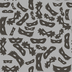 Silhouette of Masks Seamless Pattern. Symbol of Masquerade