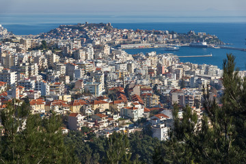 Panoramic view to city of Kavala, East Macedonia and Thrace, Greece
