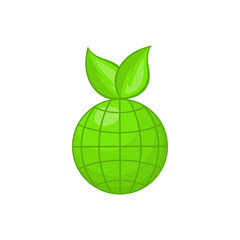 Green planet icon in cartoon style isolated on white background. Ecology symbol
