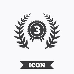 Third place award sign icon. Prize for winner.