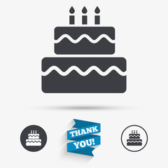 Birthday cake sign icon. Burning candles symbol