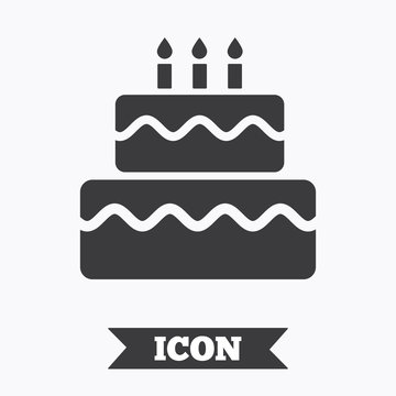 Birthday cake sign icon. Burning candles symbol.