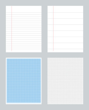 Set of notebook papers patterns with lines. millimeter - ruled -  squared 