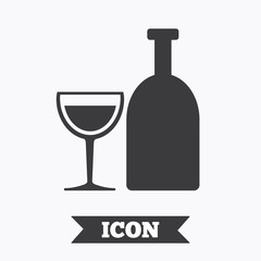 Alcohol sign. Drink symbol. Bottle with glass.