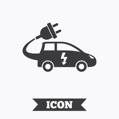 Electric car sign icon. Hatchback symbol.