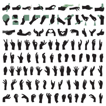 vector illustration of collection of hand gestures silhouettes