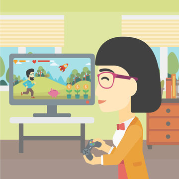 Woman playing video game.