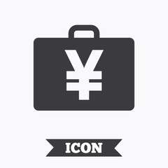 Case with Yen JPY sign. Briefcase button.