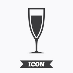 Glass of champagne sign icon. Alcohol drink.