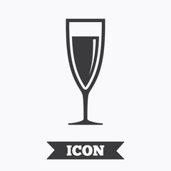 Glass of champagne sign icon. Alcohol drink.