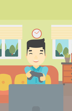 Man playing video game vector illustration.