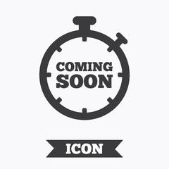 Coming soon icon. Promotion announcement symbol.