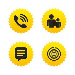 Group of people and phone call. Speech bubble.