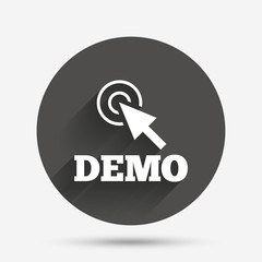 Demo with cursor sign icon. Demonstration symbol