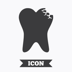 Broken tooth sign icon. Dental care symbol.