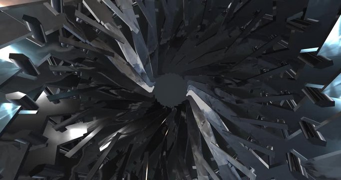 Iron transformer. Polygonal geometric surface. computer generated seamless loop abstract motion background. 4k