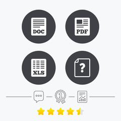 Document icons. XLS, PDF file signs.