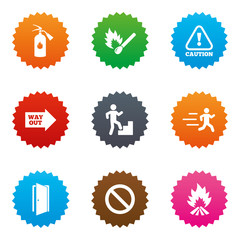 Fire safety, emergency icons. Extinguisher sign.