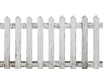 Old white wood fence isolated on white background , Wood fence isolated