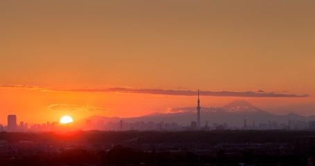 Obraz premium Sunset landscape and Tokyo city view