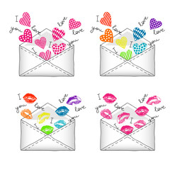 Set Of Four Cartoon Icons - Rainbow Envelopes With Text 2
