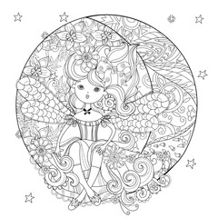 Vector cute fairy girl in flowers