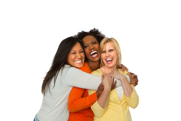 Diverse group of friends laughing.