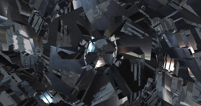 Iron transformer. Polygonal geometric surface. computer generated seamless loop abstract motion background. 4k