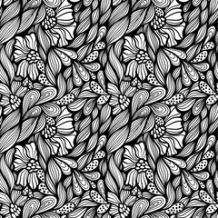 Monochrome seamless floral vector pattern