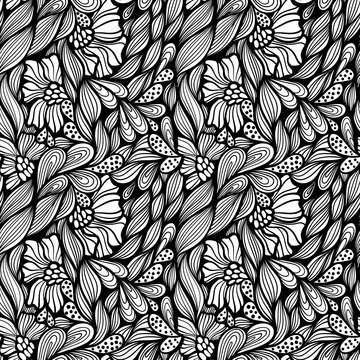 Fototapeta Monochrome seamless floral vector pattern