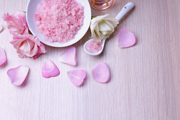 Composition of spa treatment on light background