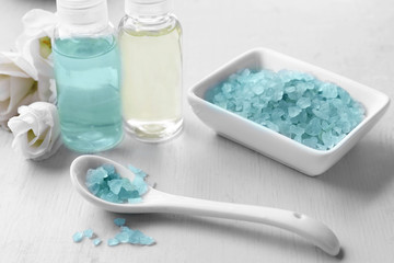 Composition of spa treatment on light background