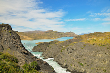 Glacier melting and falling at Torres del Paine National Park, Chile, South America