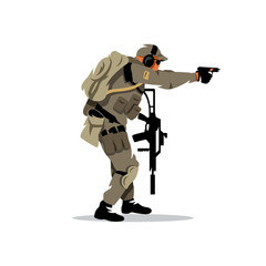 Fototapeta premium Vector Tactical shooting warrior Cartoon Illustration.