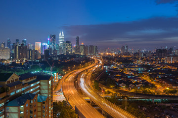Fototapeta na wymiar Dramatic sunset over Kuala Lumpur City Skyline