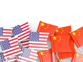 Fototapeta na wymiar Flags of USA and China isolated on white