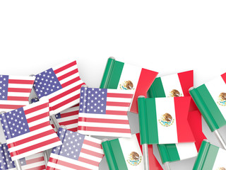 Flags of USA and Mexico isolated on white