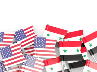 Fototapeta na wymiar Flags of USA and Syria isolated on white