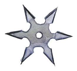 watercolor sketch of shuriken on white background
