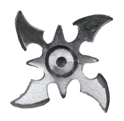 watercolor sketch of shuriken on white background