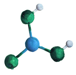 watercolor sketch of molecule on white background