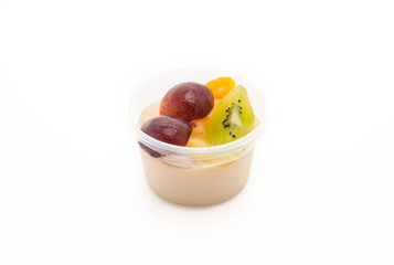 pudding fruits on white