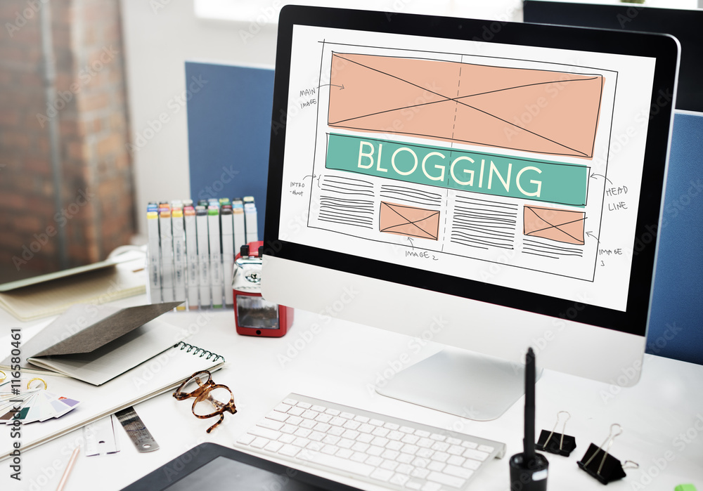 Poster blogging blog social media networking internet connecting concep