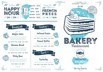 Restaurant bakery cafe menu template flyer vintage design vector illustration