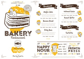 Restaurant bakery cafe menu template flyer vintage design vector illustration