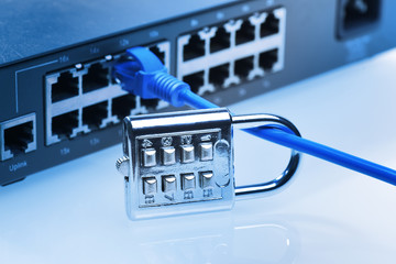 network and data protection concept with padlock and switch