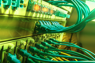 Network switch and ethernet cables,Data Center Concept.