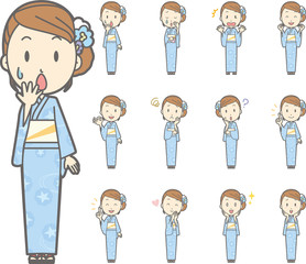 浴衣を着た女性vol.2（様々な表情やポーズのイラストをセット）